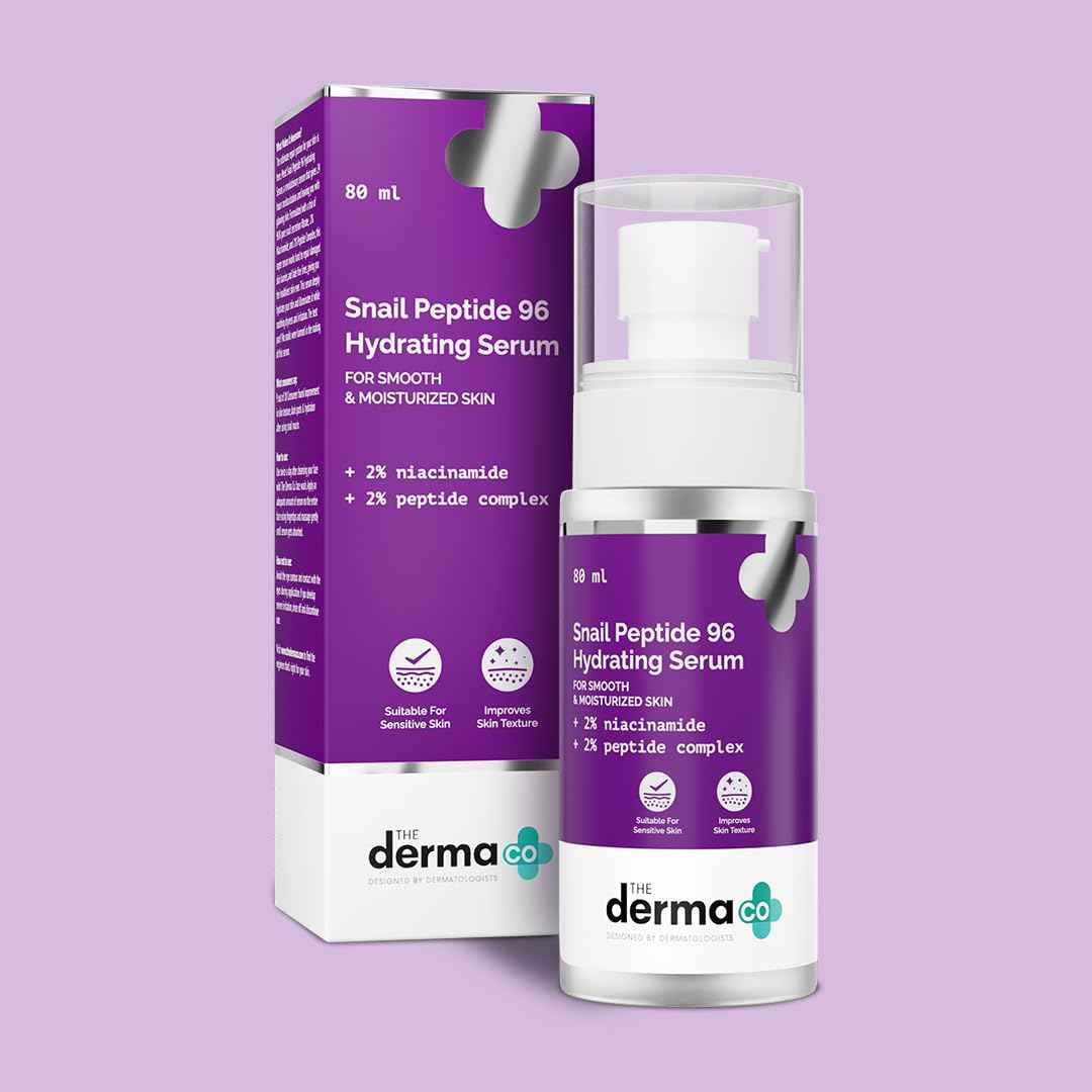 The Derma Co Snail Mucin 96 Hydrating Serum | Gives Up To 24-Hour Moisturization | Helps Enhance Skin Texture | Lightweight & Non-Greasy | 2.71 Fl Oz/80ml