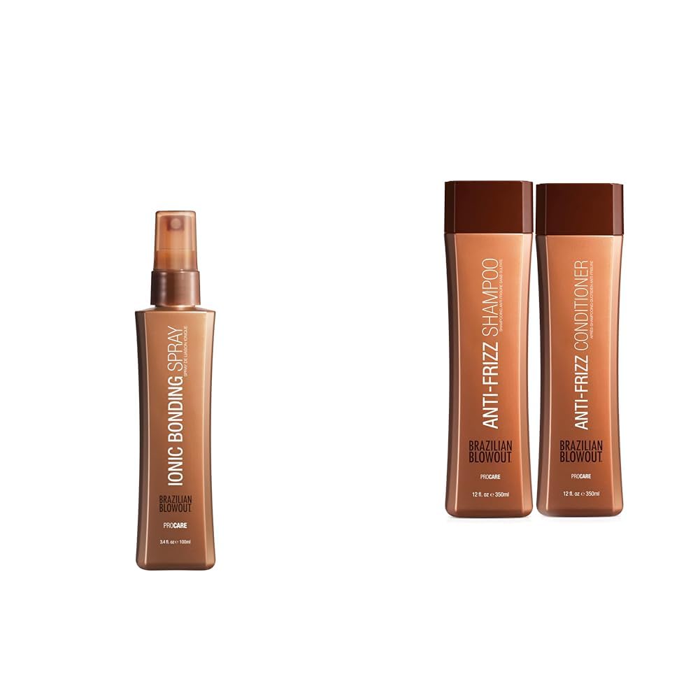 Brazilian Blowout Ionic Bonding Spray & Anti-Frizz Shampoo/Conditioner Set - 3.4 fl oz & 2 Pack