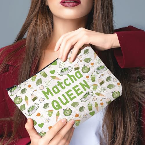 MAOFAED Matcha Gift Matcha Queen Cosmetics Bag For Women Matcha Lover Gift Tee Enthusiast Gift Zipper Pouch (matcha queen)
