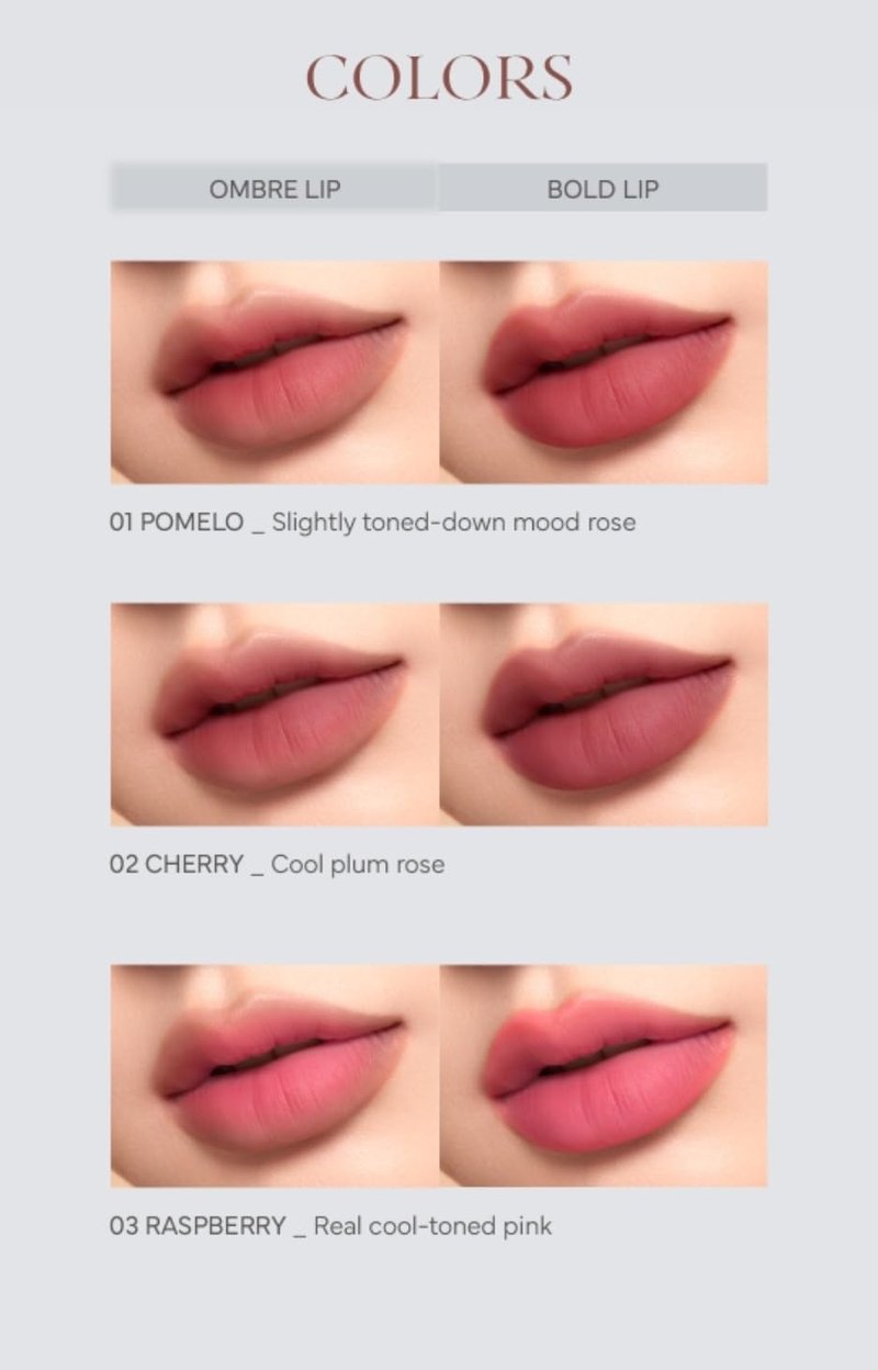 LAENITA MINIMERRY Velvet Blending Tint - Korean Matte Liquid Lipstick, Blur & Fudge Finish, Weightless Longwear Lip Stain for Soft Gradient Look, 5 g / 0.17 oz., (03 RASPBERRY)