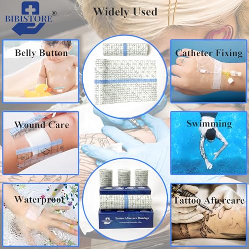 BIBISTORE Waterproof Tattoo Aftercare Bandage,7.87" x 11 Yard Transparent Dressing Film Roll,Tattoo Protective Cover up Tape,Tattoo Second Skin Adhesive Patch,Tattoo Healing Wrap,Tattoo Supplies