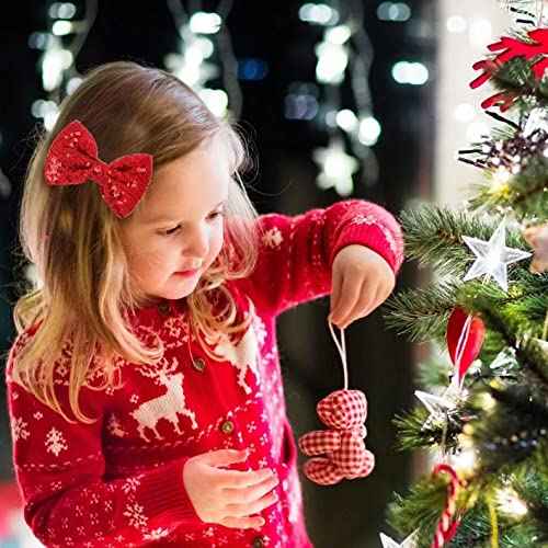 12 Pieces Red Sequin Bows for Girls 4.7" Large Cheer Hair Bow with Alligator Clips Hair Accessories for Kids Toddler Cheerleaders Teen Girls College Sports