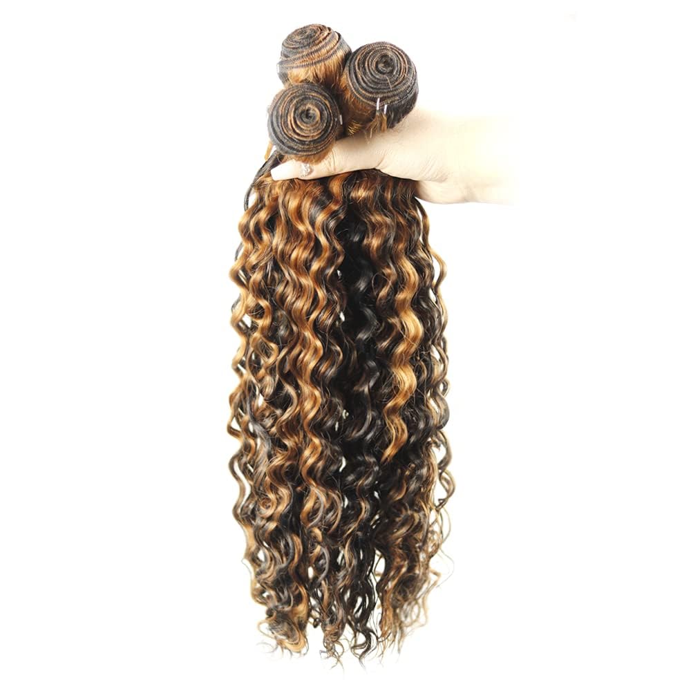 Ombre Human Hair Bundles - Highlight Brown Deep Wave Extensions | 30-34 Inch, Grade 8A Brazilian Remy Hair