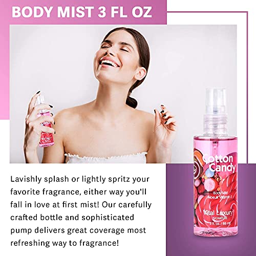 Bath and Body Gift Set - Cotton Candy Scented 3-Piece Travel Size Collection-3 Fl Oz , Shower Gel, Body Lotion, Body Mist, Compact & Lightweight, Ideal for Gifts, Travel, or Daily Skincare Routine