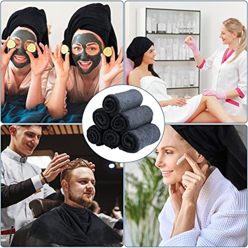 Newwiee 72 Pack Microfiber Bleach Proof Towels Bulk for Salon 18 x 30 Inch Dry Lint Free Hair Drying Hand Towels for Hair, Gym, Bath, Spa, Shaving, Barber(Black)