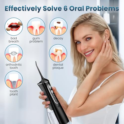 Water Flosser for Teeth Cleaning, 300ML Portable Cordless Oral Irrigator with DIY Strength, 4 Modes, IPX7 Waterproof & 30-Day Battery, 2-Min Smart Timer for Home/Travel Dental Care