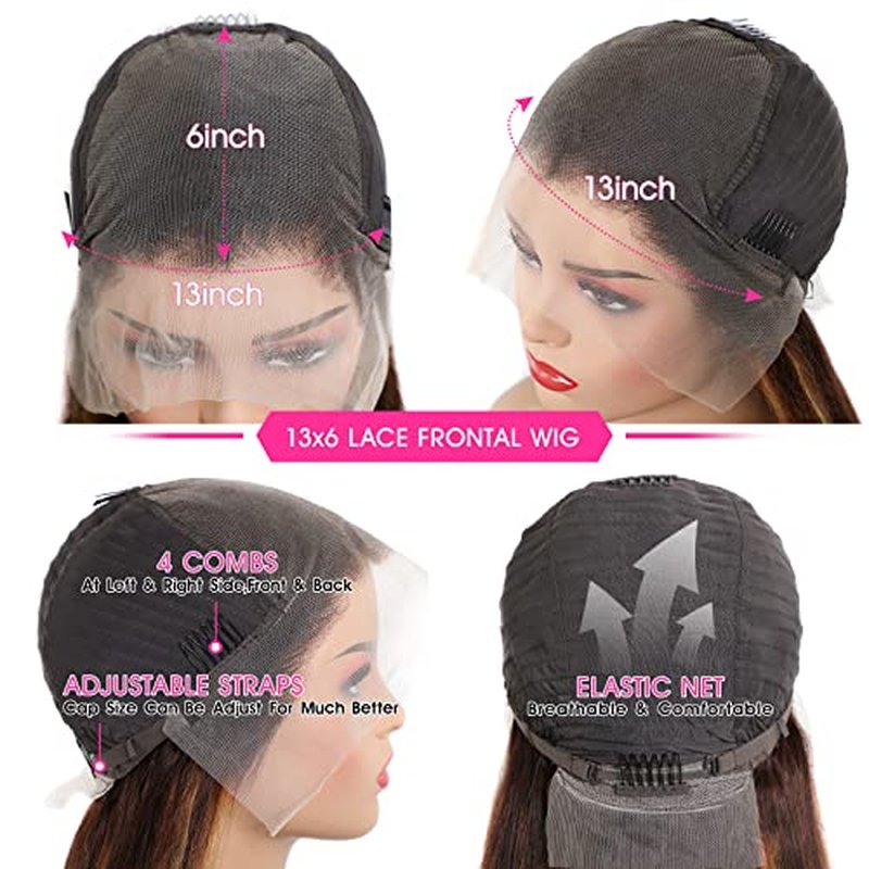 Lemoda Outlet Deals 13x6 Highlight Ombre Lace Front Wig Human Hair 180 Density 22 Inch Straight Transparent Lace Pre Plucked Honey Blonde Human Hair Wigs for Women P4/27 Color