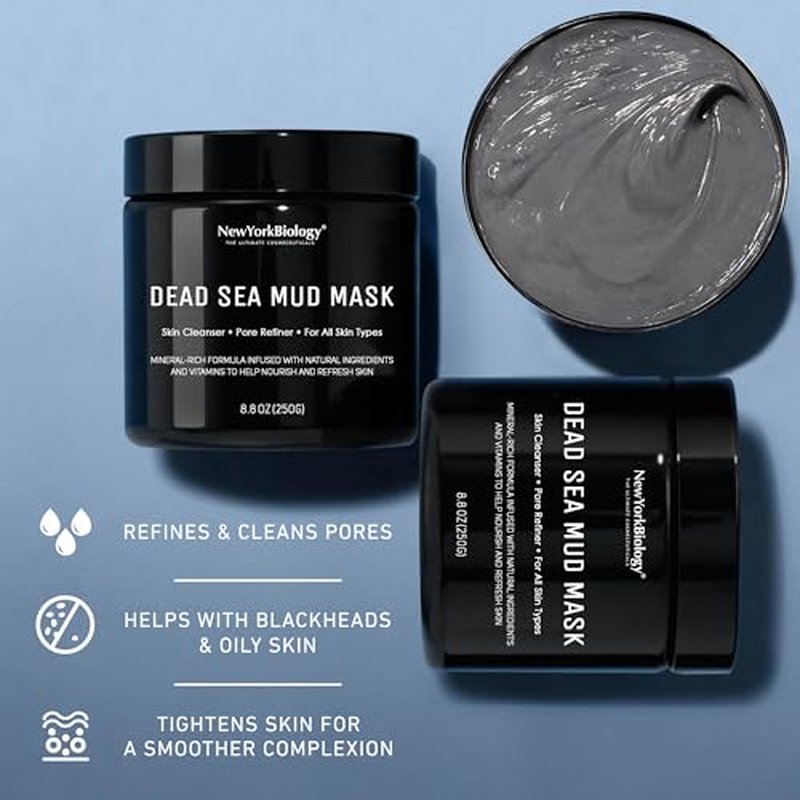 New York Biology Dead Sea Mud Mask for Face and Body | Spa Quality Pore Refiner for Oily Skin | Natural Skincare for Women & Men | Tighten Skin for A Healthier Complexion | 8.8 oz