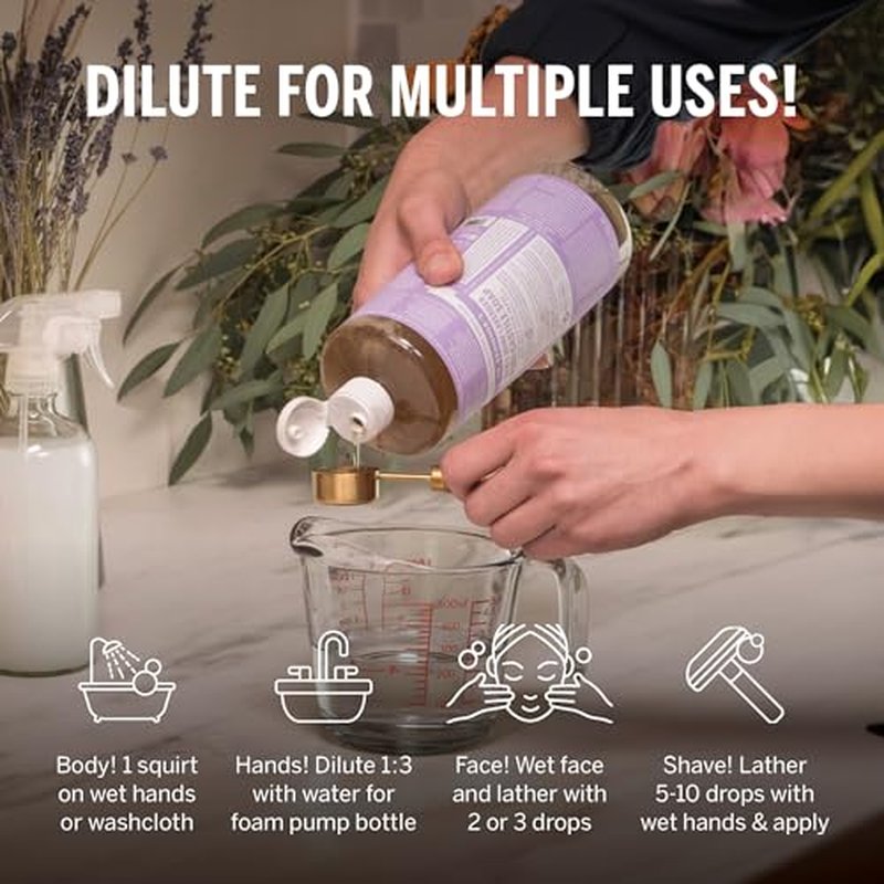 Dr. Bronner¡¯s Pure-Castile Magic Liquid Soap - Made with Regenerative Organic Certified Oils - 18-in-1 Uses for Face, Body, Hand, Hair- Gentle on Sensitive Skin - All Natural Body Wash- Lavender, 32oz