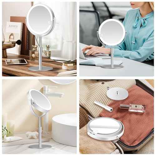 Magnifying Mirror with Light 20X, Height-Adjustable Lighted Makeup Mirror with Magnification, Double-Sided Aluminum Alloy LED Mirrors, 3 Lighting Modes Ideal for Bathroom Make-up, Silver
