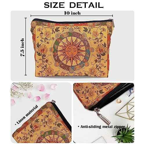 Ayxvt Boho Makeup Bag,boho cosmetic bag,Sun and Moon Makeup Bag,Hippie Flower Pouch Floral Cosmetic Bag, Boho Gifts for Women Teen Girls