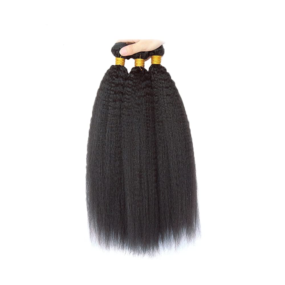 Kinky Straight Bundles Human Hair Yaki Human Hair Bundles 14 16 18 Inch Unprocessed Brazilian Virgin Remy Hair Extensions Yaki Straight Bundle Hair Weave Calneshia Bundle