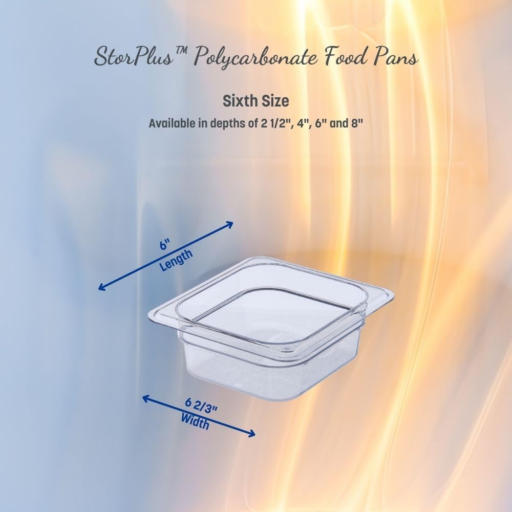 Carlisle FoodService Products Storplus Food Pan, Food Storage Container with Spoonable Corners for Catering, Buffets, Restaurants, Polycarbonate (Pc), 1/6 Size 6 Inches Deep, Clear