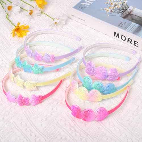 Fishdown Girls Glitter Headbands Toddler Sequin Head Bands with Teeth Non-slip Glitter Headband Hairband for Girls and Kids(8Pcs)