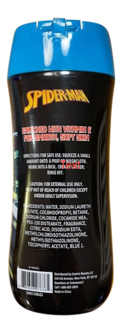 Body Wash Compatible with Spiderman Enriched with Vitamin E. Kids Body Wash for Smooth, Soft Skin, Watermelon Scent with 2 Magic Towel 8 ounce
