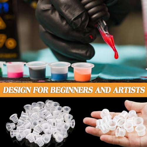 3MM Tattoo Fake Skin with Medium Ink Cups - Ruicoo 510Pcs Tattoo Practice Skin with Tattoo Ink Caps Kit Include 10Pcs 3MM Tattoo Fake Skin and 500Pcs Medium Plastic Pigment Caps