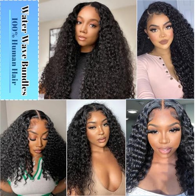 Human Hair Bundles Burmese Curly Bundles Human Hair Water Wave Curly Wet 24 26 28 inch 100% Unprocessed and Wavy Natural Black Color