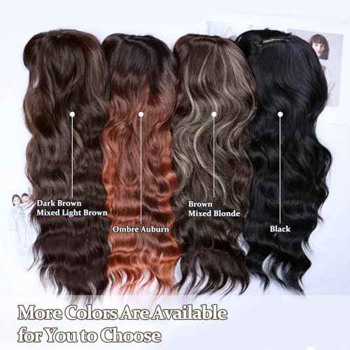 NAYOO White Wigs with Bangs - Long Curly Wavy Synthetic Fiber Wigs - Heat Resistant - 26 Inches