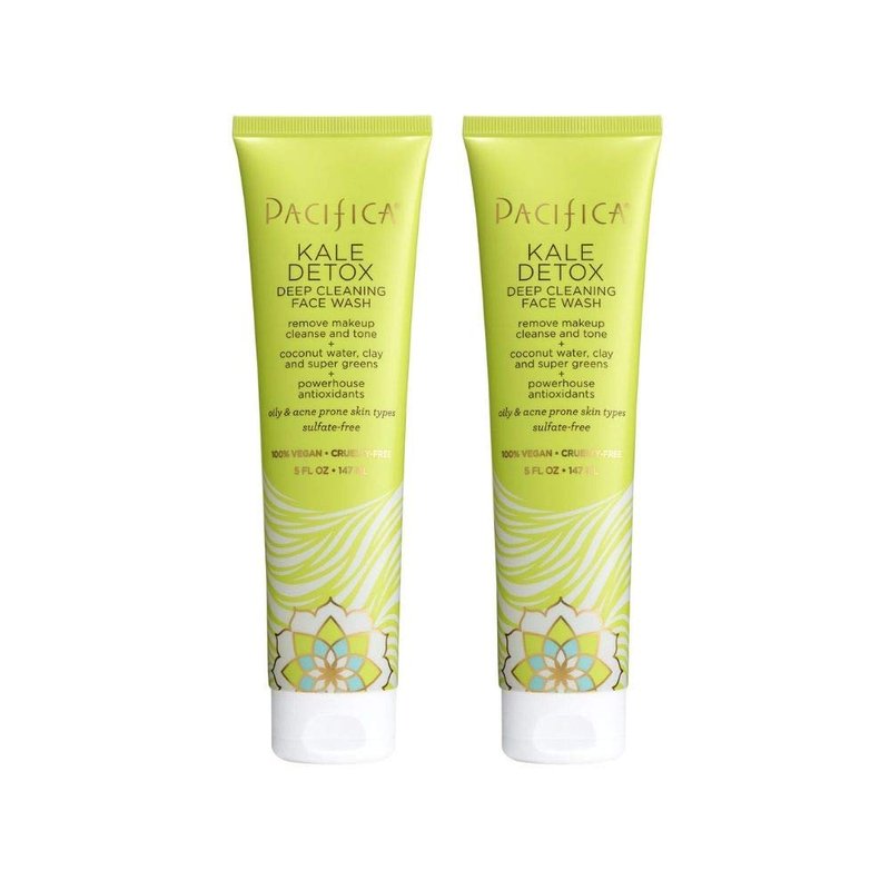 Pacifica Beauty Kale Detox Deep Cleaning Face Wash Set, Skincare, Face Cleanser, Makeup Remover, Clay, Seaweed, For All, Oily, Blemish Prone Skin, Sulfate Free, Vegan, 5 fl oz (Pack of 2)