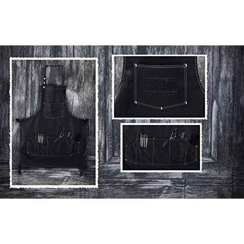 Fac?n Professional Leather Hair Cutting Hairdressing Barber Apron Cape for Salon Hairstylist - Multi-use, Adjustable with 6 pockets - Heavy Duty Premium Quality - Limited Edition - 28" x 24" (Black)