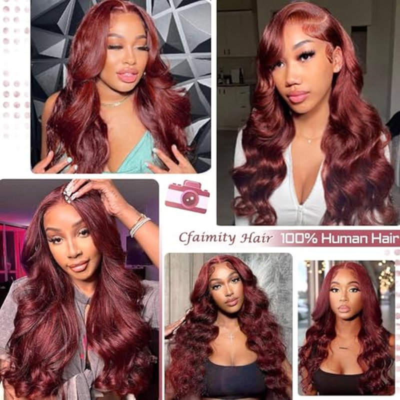 Reddish Brown Lace Front Wigs Human Hair 13x4 HD Body Wave Lace Front Wig Pre Plucked 180 Density Lace Frontal Wigs 33# Color Brown Auburn Human Hair Wig for Women 20 Inch