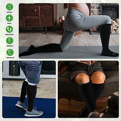 LEVSOX Plus Size Compression Socks for Women&Men Wide Calf 15-20 mmHg Knee High Extra Large Calf Support Socks for Nurse, Medical, Travel, Black