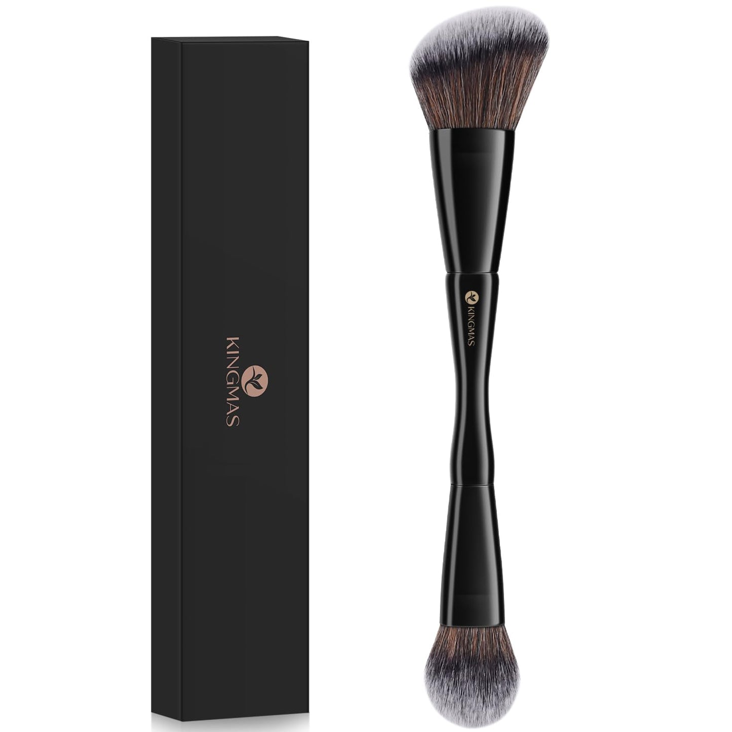 KINGMAS Foundation Makeup Brush, Double-ended Angled/Round Top Contour Brush for Beauty Blending Liquid Powder, Concealer Cream Cosmetics Blush Makeup Brush (Brown)