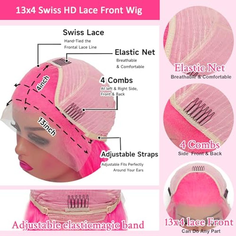 Pink Lace Front Wig - Human Hair Body Wave, 13x4, Pre-Plucked, 200 Density HD Lace Frontal, 24 Inch
