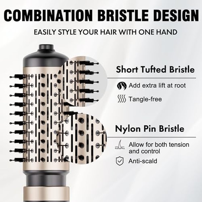 DAILYLIFE Rotating Hair Dryer Brush, Hot Air Brush with 2 Brushes (1.5" & 2"), ALCI Safety Plug and Ionic Technology, More Shine and Less Frizz