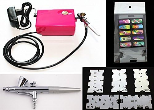 Multi-Purpose Airbrush Nail Art System - Compressor with 5 Stencils | Perfect for Nail Designs