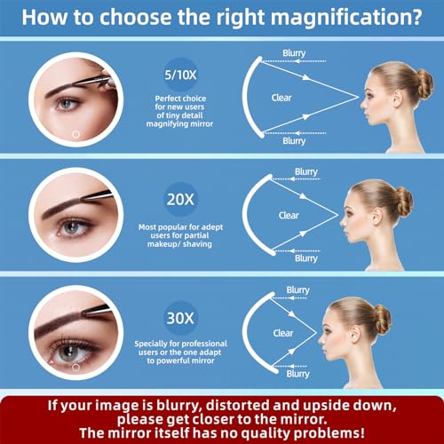 30x Magnifying Mirror with Light, Large 6" Rechargeable Lighted 30x Magnified Mirror with Suction Cups & Table Stand, 3 Color Modes Dimmable Light up Travel Magnifying Makeup Mirror High Magnification