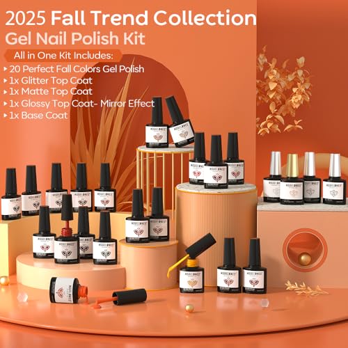 modelones 20 Colors Gel Nail Polish Kit, Fall Winter Gel Polish Set Soak Off Nail Polish Kit with Glitter, Glossy and Matte Top Base Coat DIY Manicure at Home