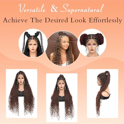 Beauart Brinbea 13x8'' HD Lace Front Braided Wigs for Women Knotless Boho Braided Wigs with Baby Hair Brown Box Braid Wig Long Human Hair Blended Braid Lace Front Wigs 36 Inch