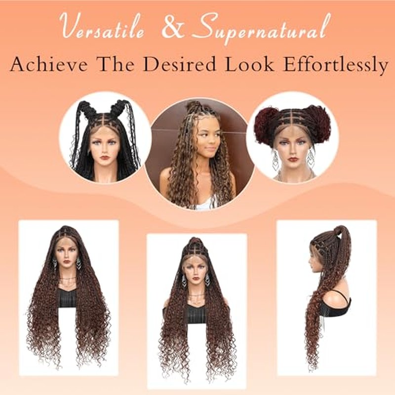 Beauart Brinbea 13x8'' HD Lace Front Braided Wigs for Women Knotless Boho Braided Wigs with Baby Hair Brown Box Braid Wig Long Human Hair Blended Braid Lace Front Wigs 36 Inch