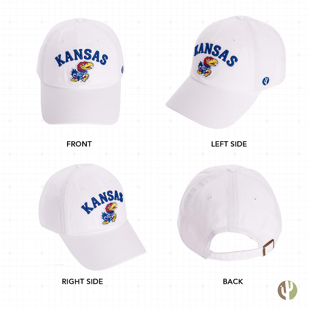 Desert Cactus University of Kansas Baseball Hat Jayhawks KU Brimmed Embroidered Hats Cap Adjustable Cloth Strap Adult (Style D1) White