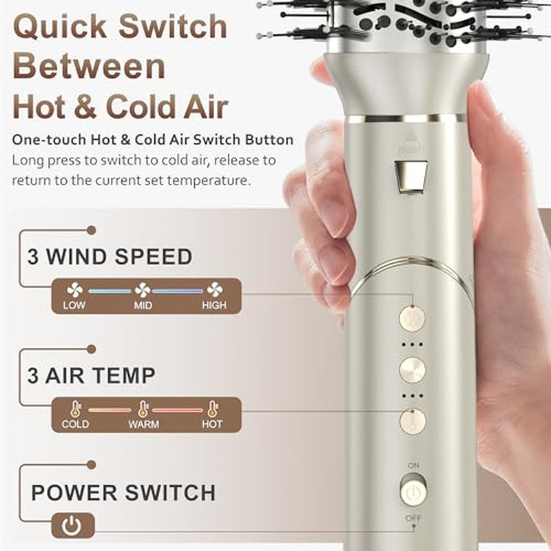 Sunwhisper Hair Dryer Brush 7 in 1 Professional Hot Air Styler, 110,000 RPM High Speed Negative Ionic Dryer, Straightener Comb & 2 Auto Wrap Curlers, 2 Concentrator, Oval & Round Styling Brush