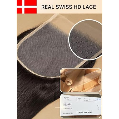 Triippy Raw Hair 5x5 HD Lace Closure Straight,More Less Shedding than Regular Virgin Hair,(14 Inch)0.10mm Ultra-Thin 5x5 Swiss Real HD Lace with 100% Cambodian Raw Human Hair