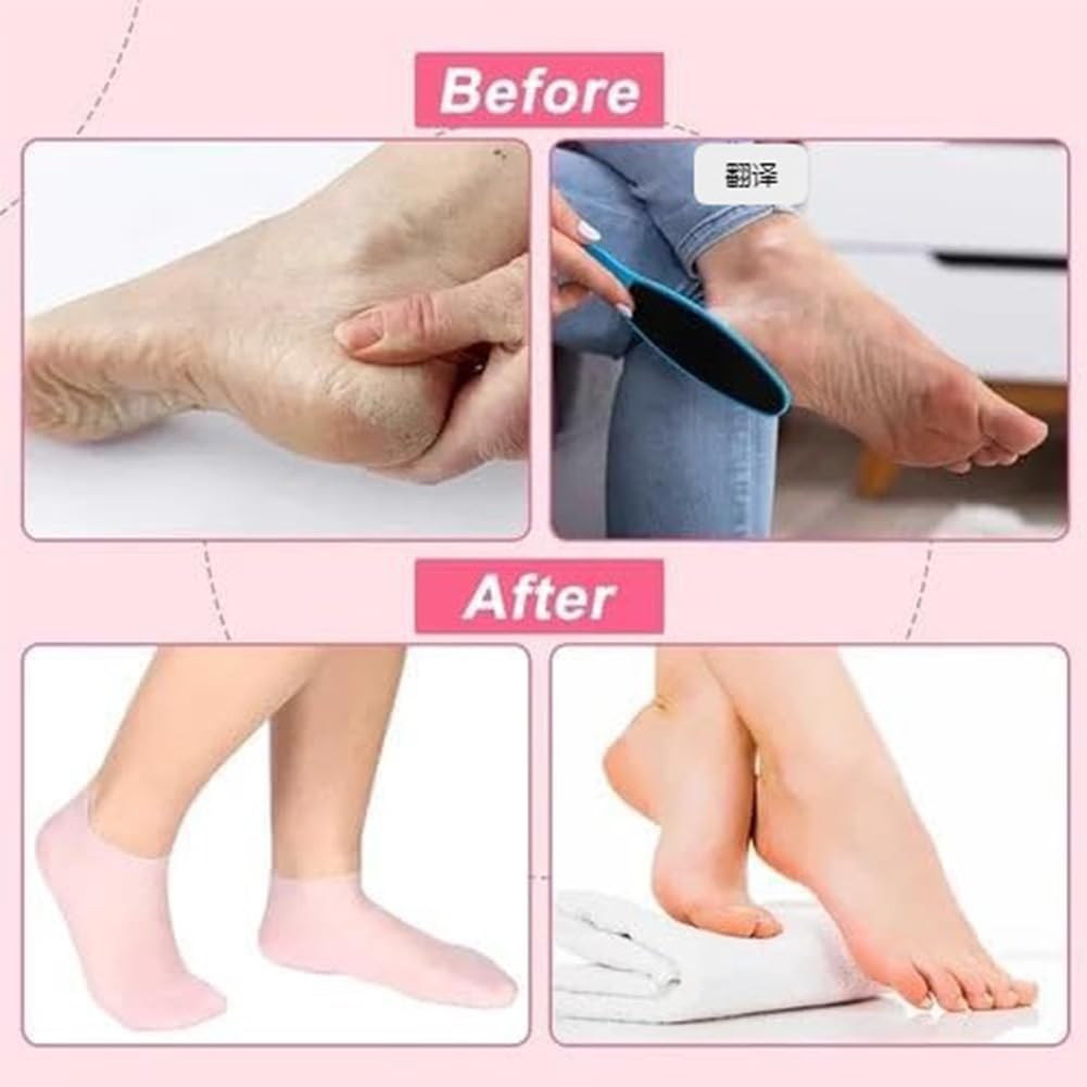 BASICGOLDYAO 4 Pairs Silicone Moisturizing Socks Women Foot Care Silicone Pedicure Socks Men Anti Slip Spa Gel Socks for Dry Cracked Feet (Multi)