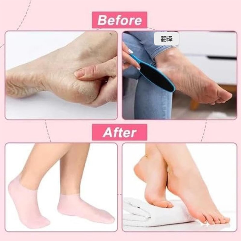 BASICGOLDYAO 4 Pairs Silicone Moisturizing Socks Women Foot Care Silicone Pedicure Socks Men Anti Slip Spa Gel Socks for Dry Cracked Feet (Multi)