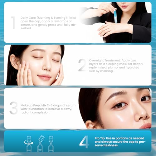 Salmon DNA Anti-Aging Serum with 5000ppm PDRN - 6 Hyaluronic Acid & Niacinamide Reduces Wrinkles, Fades Dark Spots for 72-Hour Hydration & Radiance-Korean Skincare (30 Vials 1.5 fl oz)