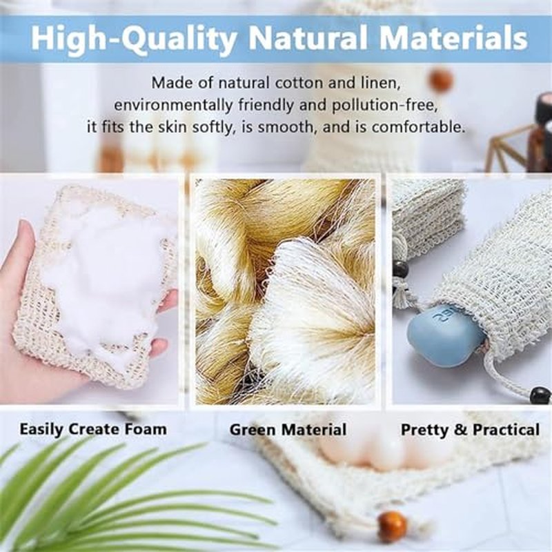 60 Pcs Natural Sisal Soap Saver Bag for Soap Bar Organic Soap Pouch for Exfoliating Lathers and Air Dry Soap Bar Shower
