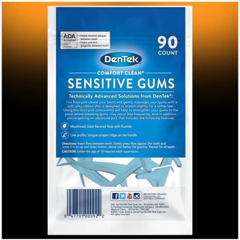 DenTek Comfort Clean Floss Picks - Soft Ribbon for Sensitive Teeth | 90 Count (Pack of 6)