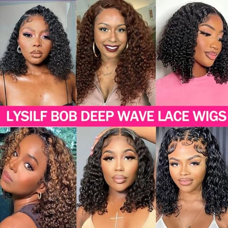 Bob Wig Human Hair 13x6 Deep Wave HD Lace Front Wigs Human Hair 250% Density Bob Curly Lace Frontal Wigs Brazilian Virgin Human Hair Wigs Pre Plucked with Baby Hair (Natural Color,14Inch)