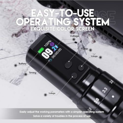 Mast Fold2 Pro Tattoo Kit, Cordless Complete Tattoo Gun Machine Kit, 2 Batteries 2000mAh Power Supply for Long Time, Needles Cartridges Black Tattoo Ink Kit (Black)