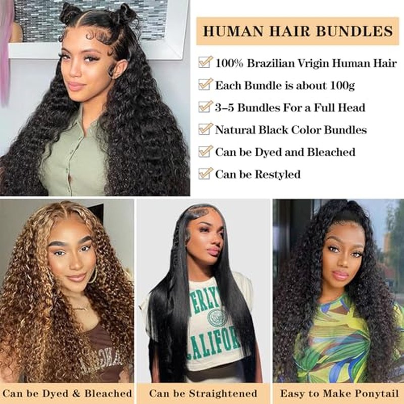 12A Water Wave Bundles with Closure Human Hair (12 14 16+10") 100% Unprocessed Virgin Brazilian Human Hair Wave 3 Bundles with 4¡¿4 Lace Closure Natural Color