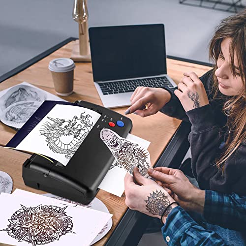 Tattoo Transfer Stencil Machine with 20 Thermal Tattoo Kit Copier Printer Tattoo Transfer Stencil Paper Tattoo Stencil Printer Machine for Tattoos Black Version