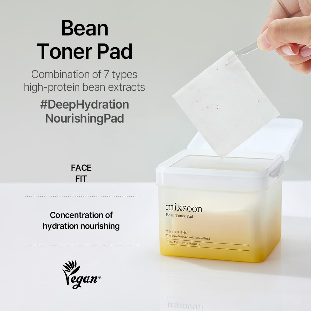 mixsoon Bean Toner Pad,Moisturizing, Elasticity,Exfoliation, Bean Extracts, Cotton Pad (180ml/6.08fl.oz/70 Sheets)