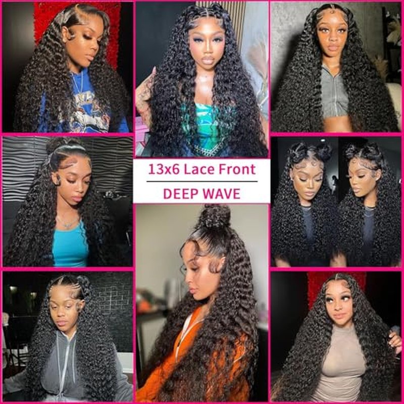 24 Inch Deep Wave Lace Front Wigs Human Hair 180% Density 13x6 HD Lace Frontal Wigs Human Hair Pre Plucked with Baby Hair Deep Curly Wigs for Black Women Natural Color