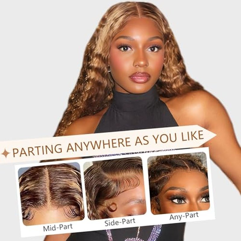 22 Inch Highlight Ombre Deep Wave Lace Front Wigs Human Hair Wig 13x6 Honey Blonde Wig Human Hair HD Glueless Deep Wave Wig 4/27 Colored Wet and Wavy Curly Wig Pre Plucked for Women