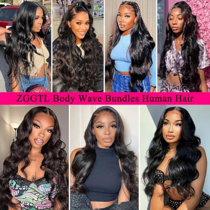 Body Wave Bundles with Closure Human Hair 16-20+2x6 HD Lace Closure 14Inch Brazilian 100% Human Hair Quick Weave Wavy Curly for Women Natural Black